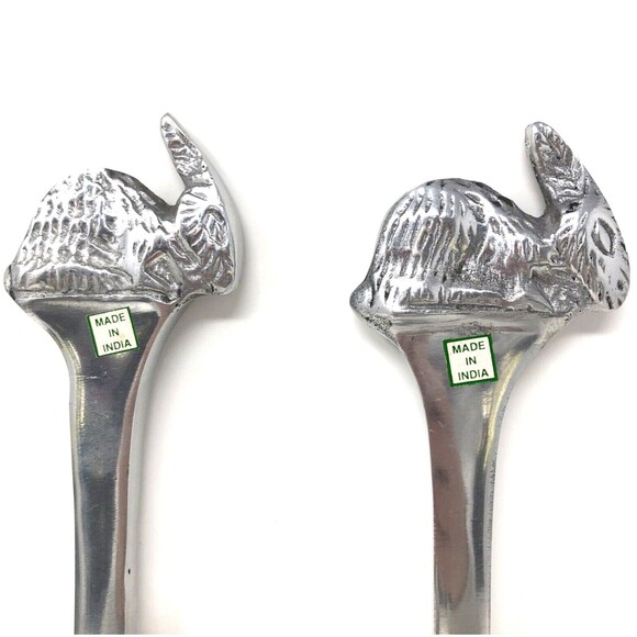 Pewter Bunny Rabbit Salad Serving Fork and Spoon 13" Easter NOS New Old Stock - Picture 8 of 8